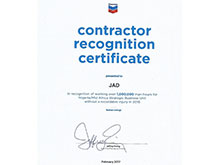 Contractor Recognition certificate