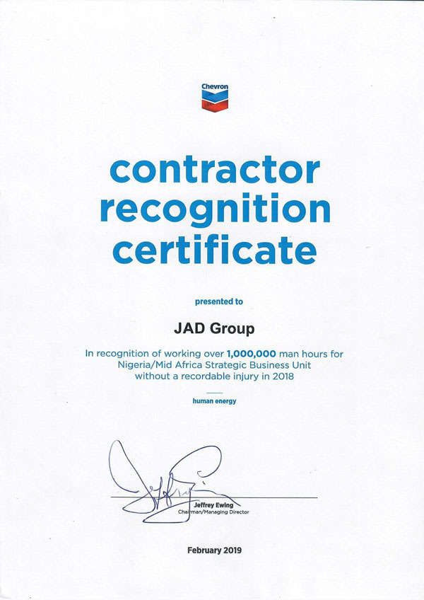 Contractor Recognition Certificate